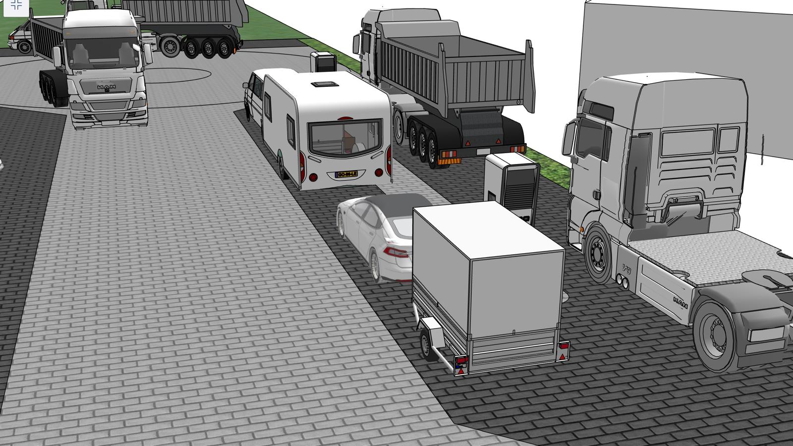 Skizze gemischter Verkehr – LKW, Wohnmobil, PKW mit Anhänger